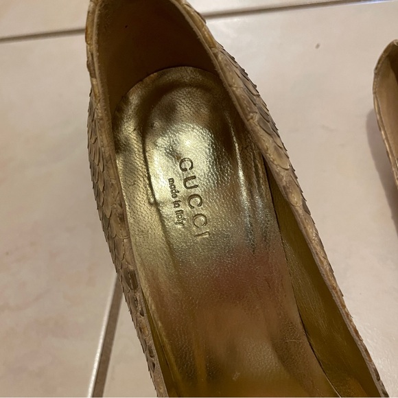 Gucci Gold Snakeskin Heels - Picture 3 of 7